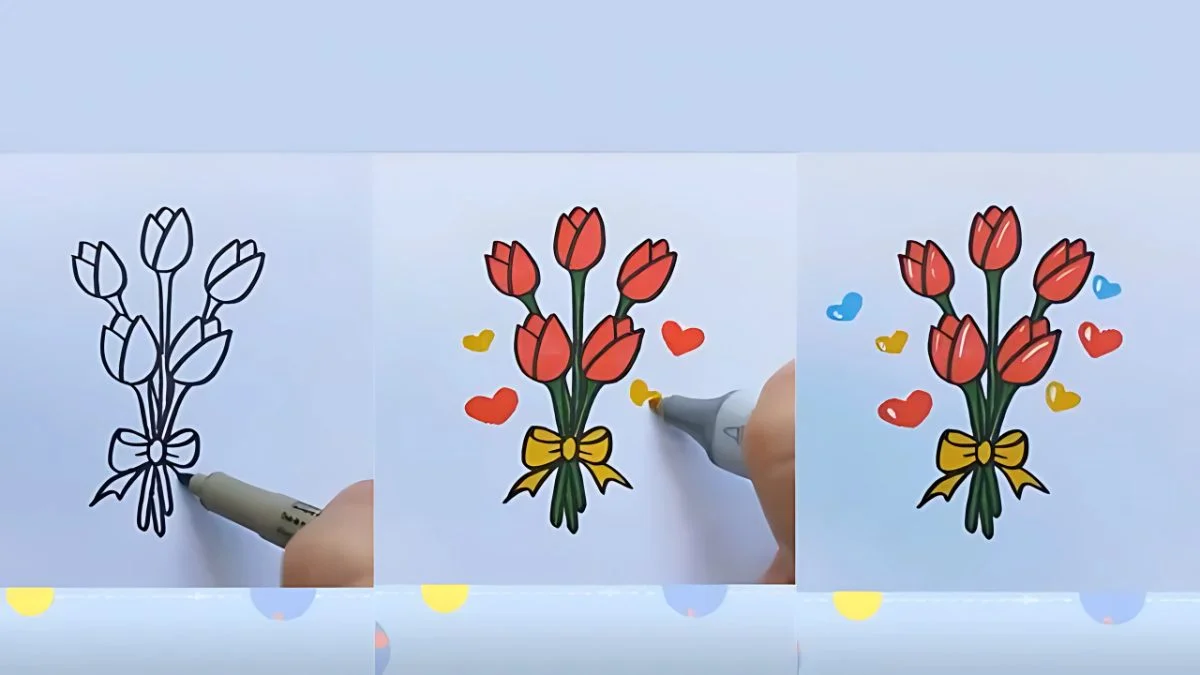 Cách vẽ hoa tulip theo bó