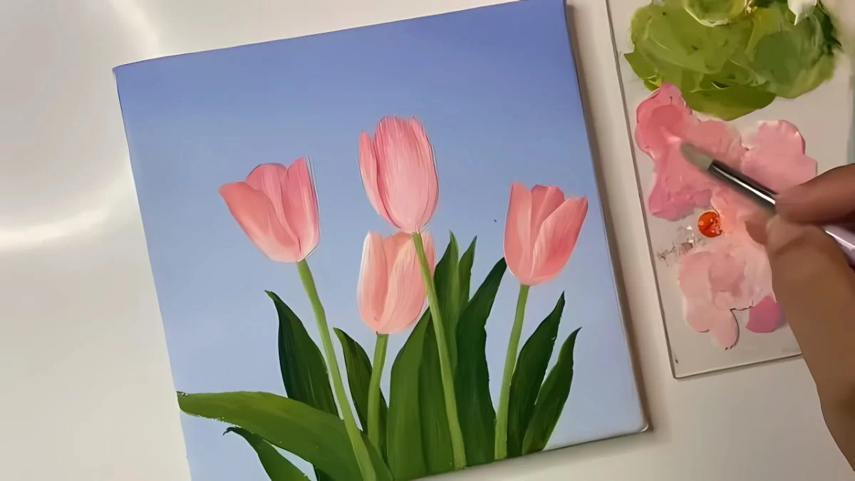 Vẽ hoa tulip bằng màu nước - bước 3