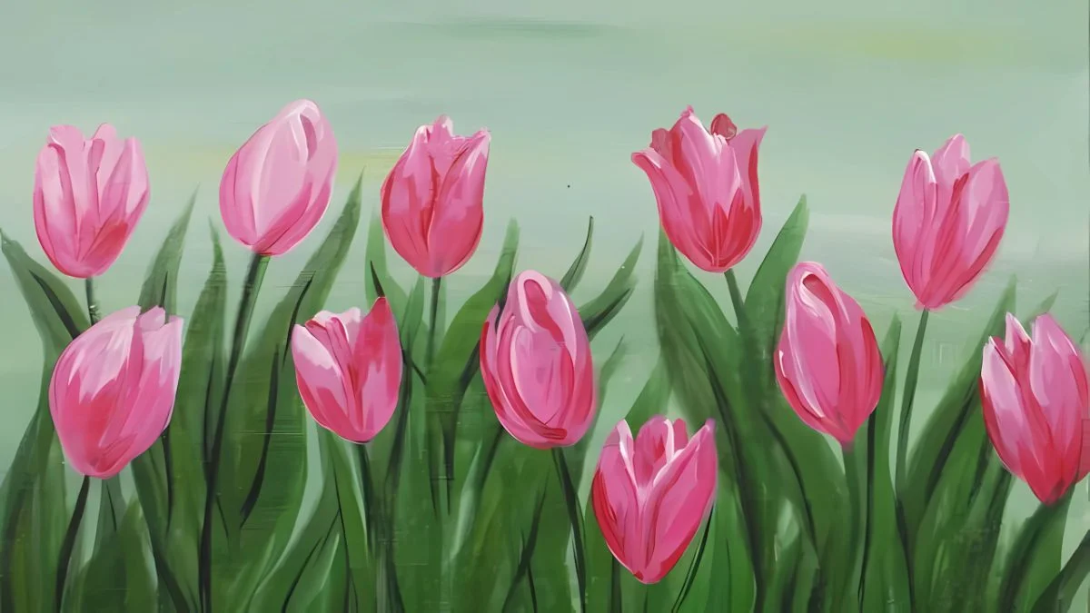 Bức tranh vẽ hoa tulip bằng màu nước