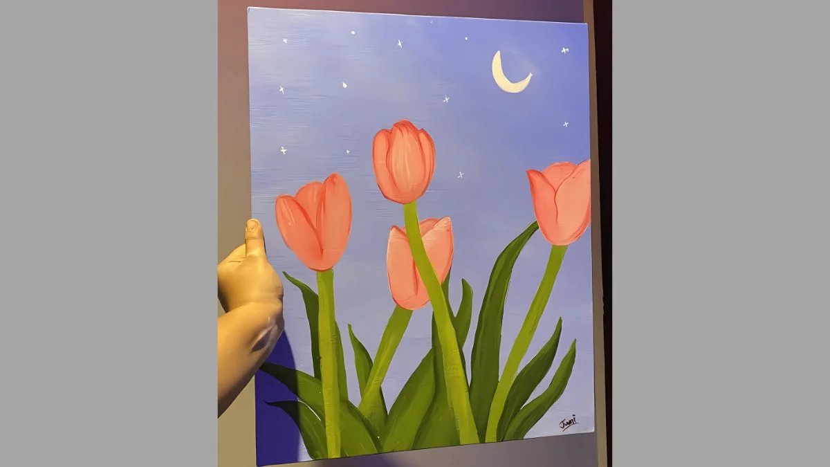 Mẫu tranh vẽ hoa tulip bằng màu nước đẹp lung linh