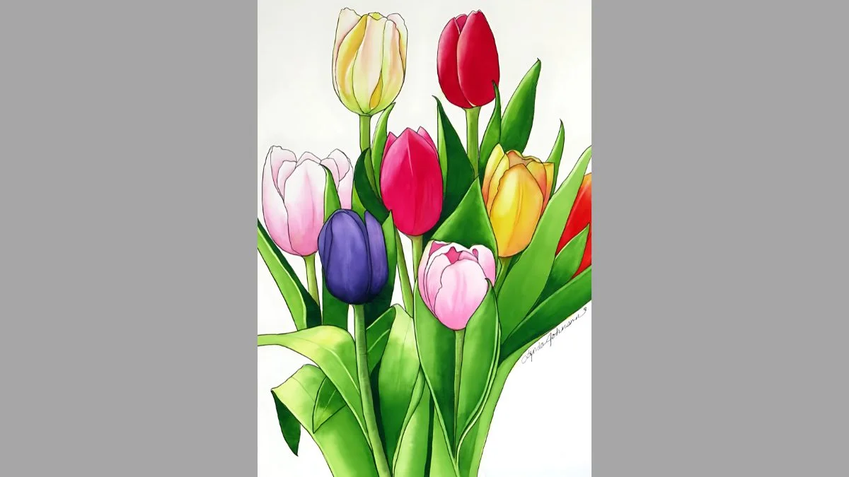 Mẫu tranh vẽ hoa tulip đẹp lung linh
