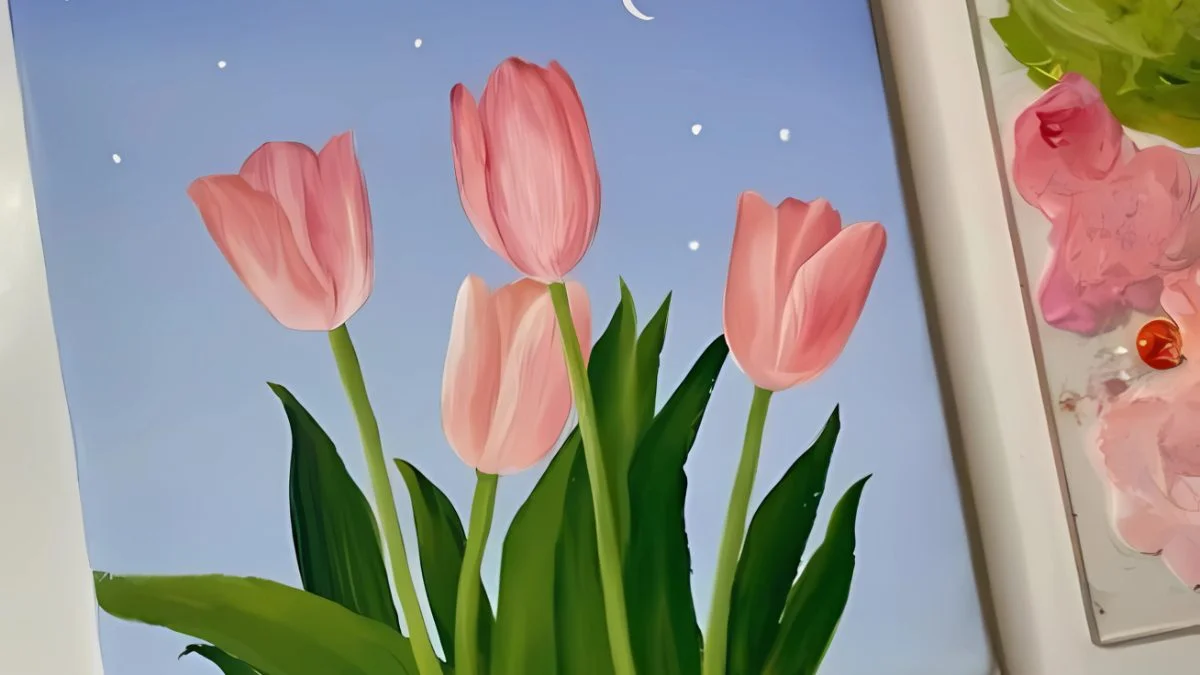 Bức tranh vẽ hoa tulip bằng màu nước đẹp nhất