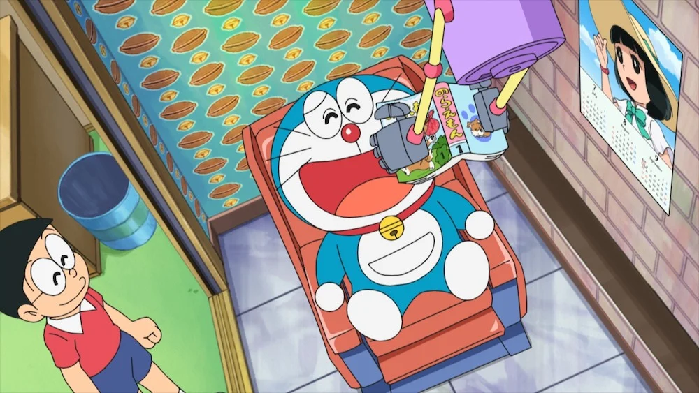 ảnh đại diện fb Doraemon nằm cười trên ghế hài hước phong cách anime Nobita